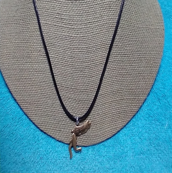 Goldtone walking angel black cord necklace - Picture 5 of 5